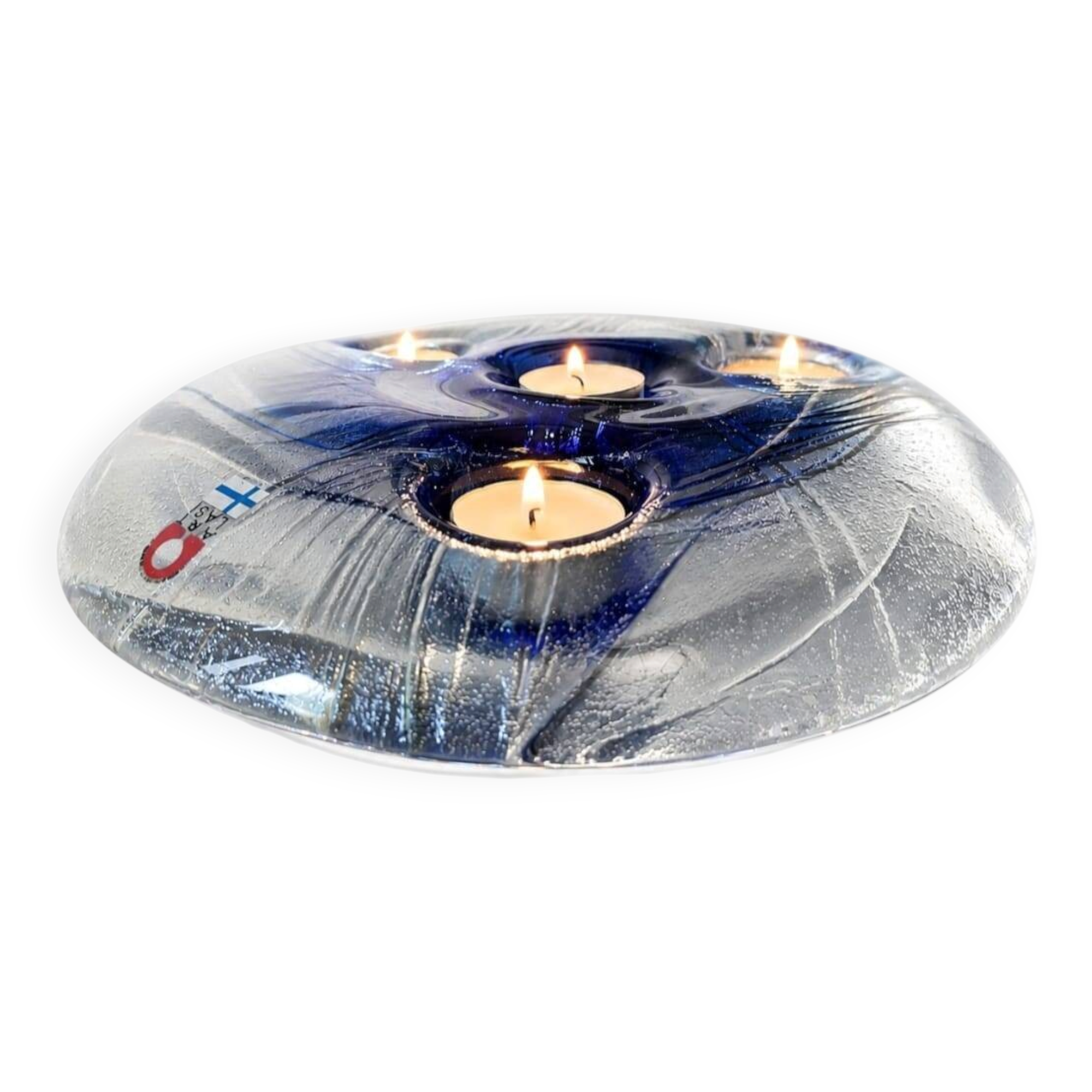 Rare Vintage Finnish Art Glass Tealight Candle Holder – Handmade Finland, 1