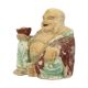 Large XL Polychrome Wooden Laughing Buddha Statue 47 cm