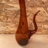 Old gat carafe service + 5 glasses molded orange glass 1970 vintage
