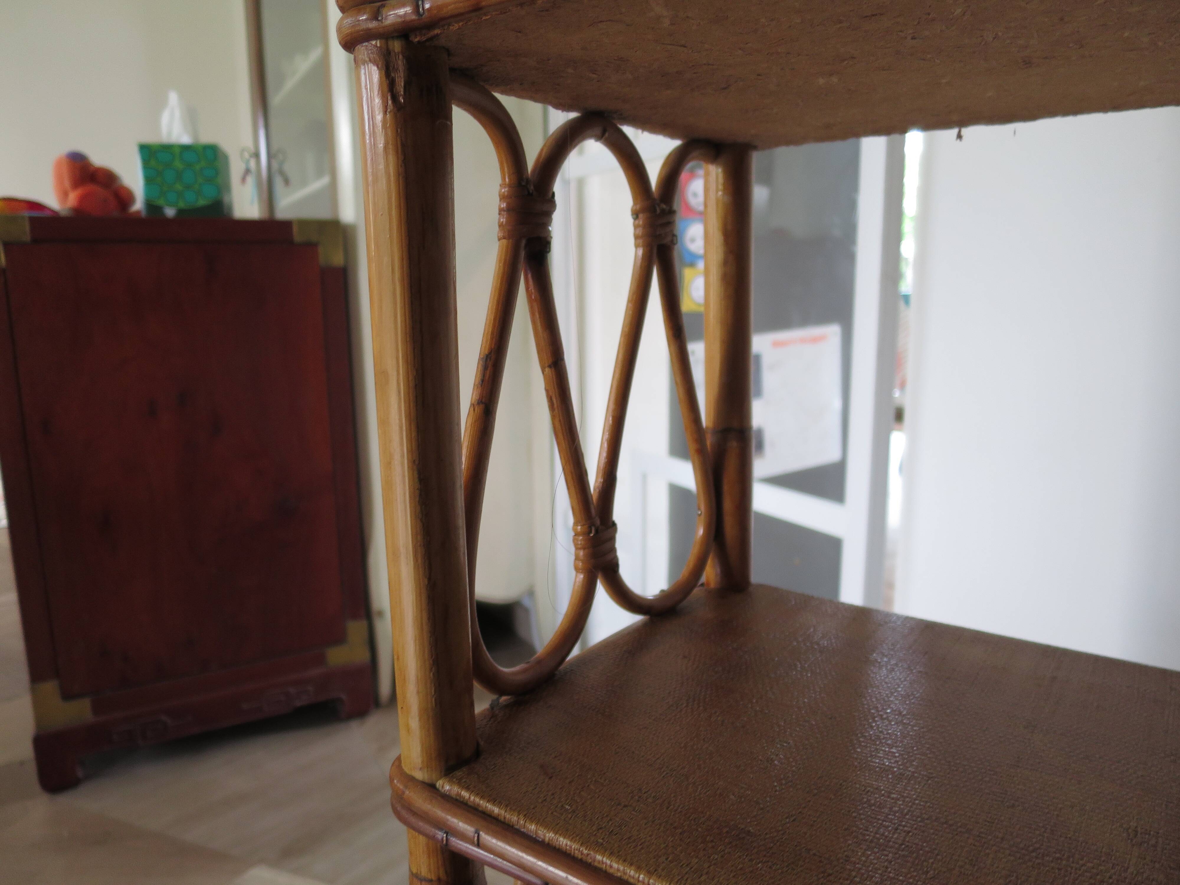 Wooden and rattan bookcase, 1970s-1980s