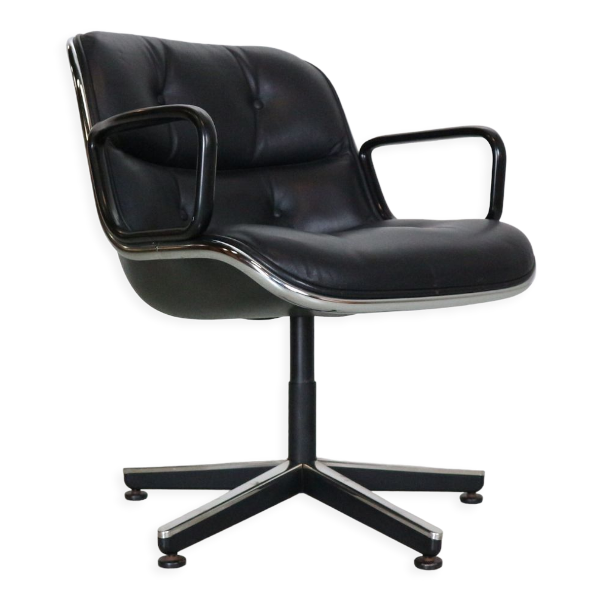 Chaise de bureau pivotante en cuir de Charles Pollock pour Knoll, années 1980