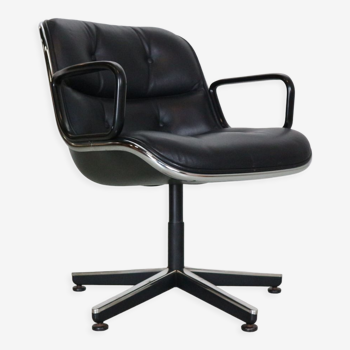 Charles Pollock Leather Swivel Desk Chair for Knoll, 1980's
