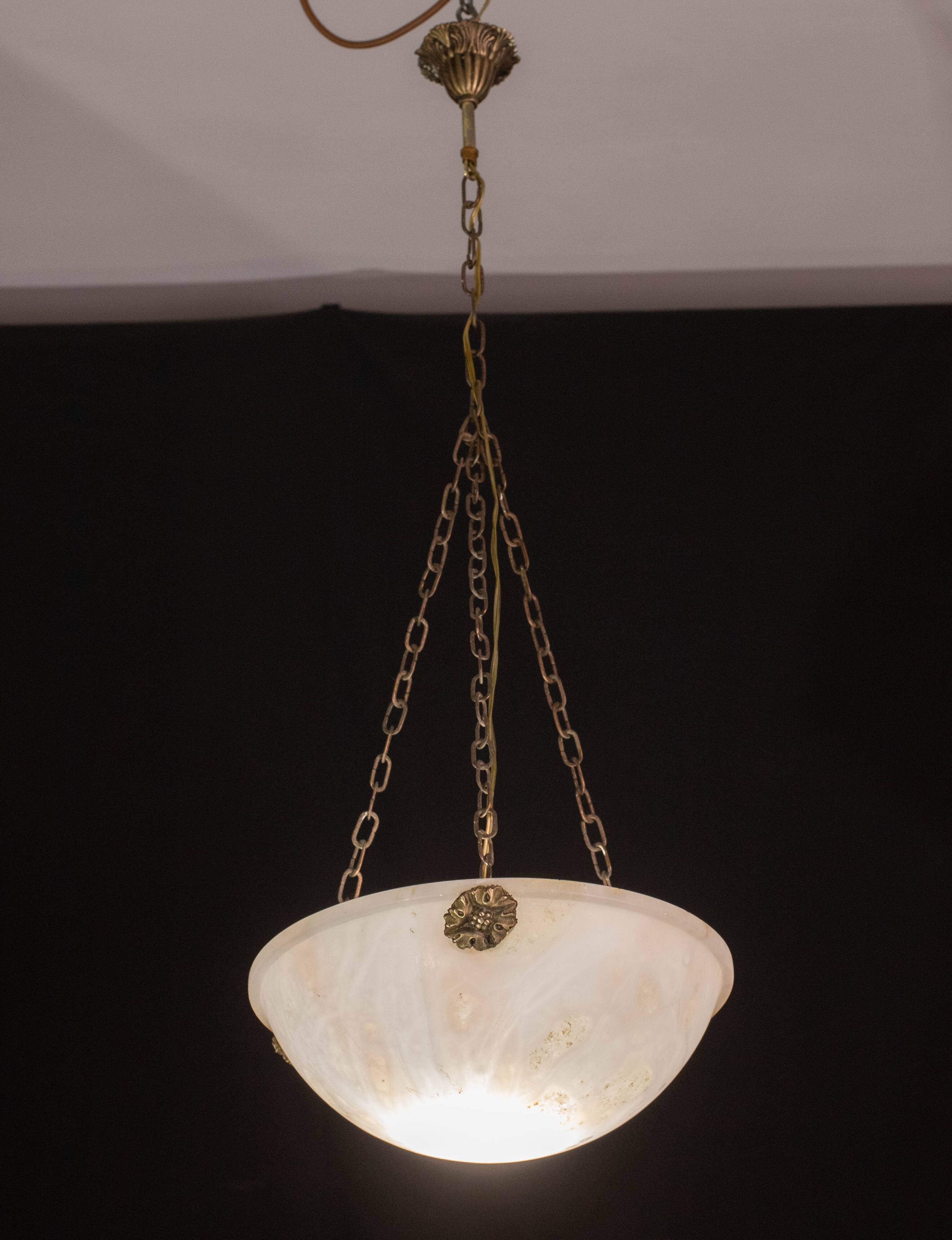Liberty white alabaster chandelier, 1940s