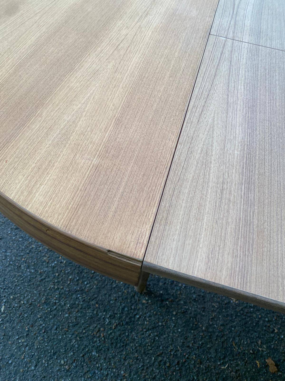 Authentic Scandinavian round table BAUMANN stripped in raw teak 1960