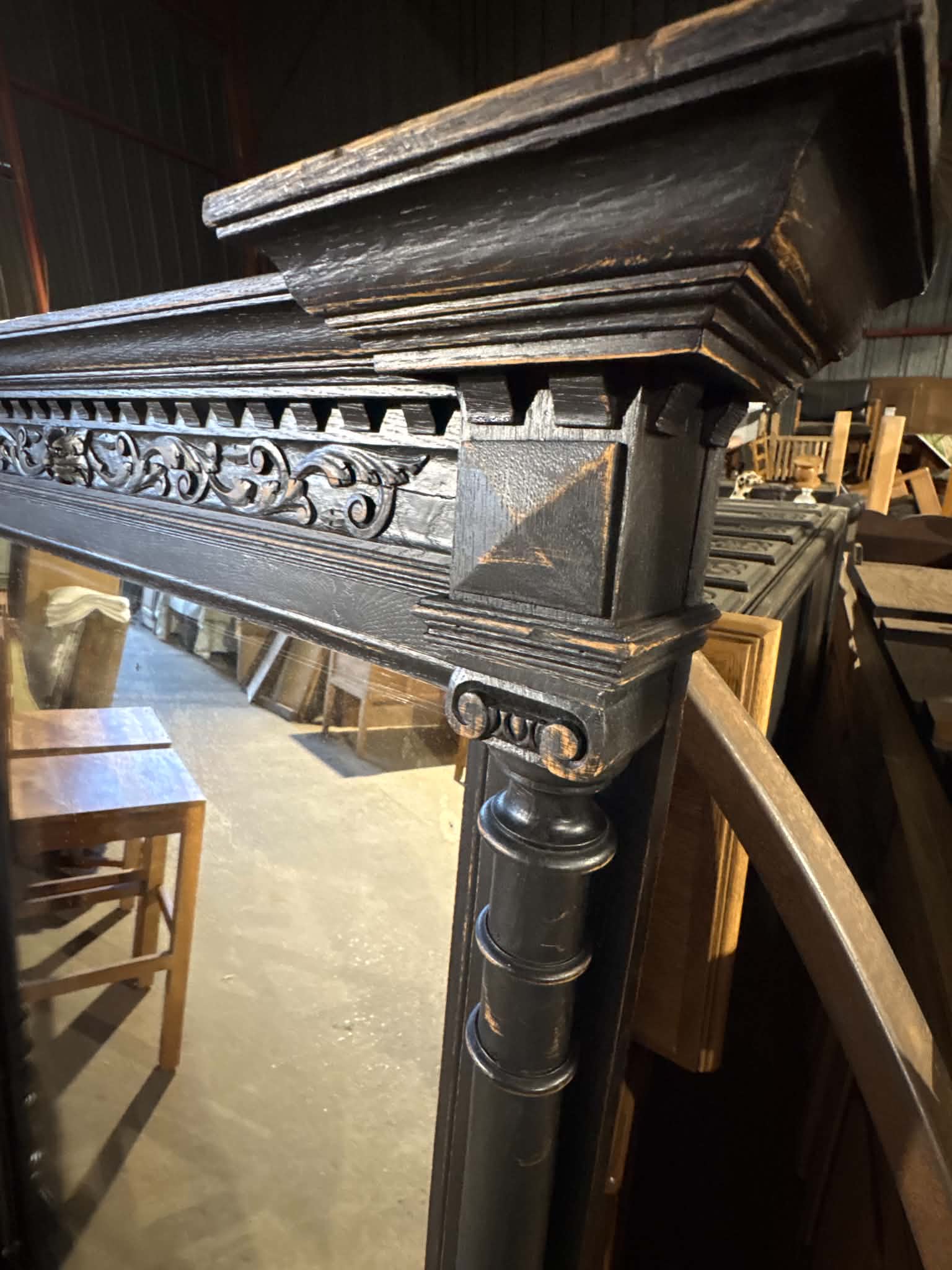 Large antique wooden mirror