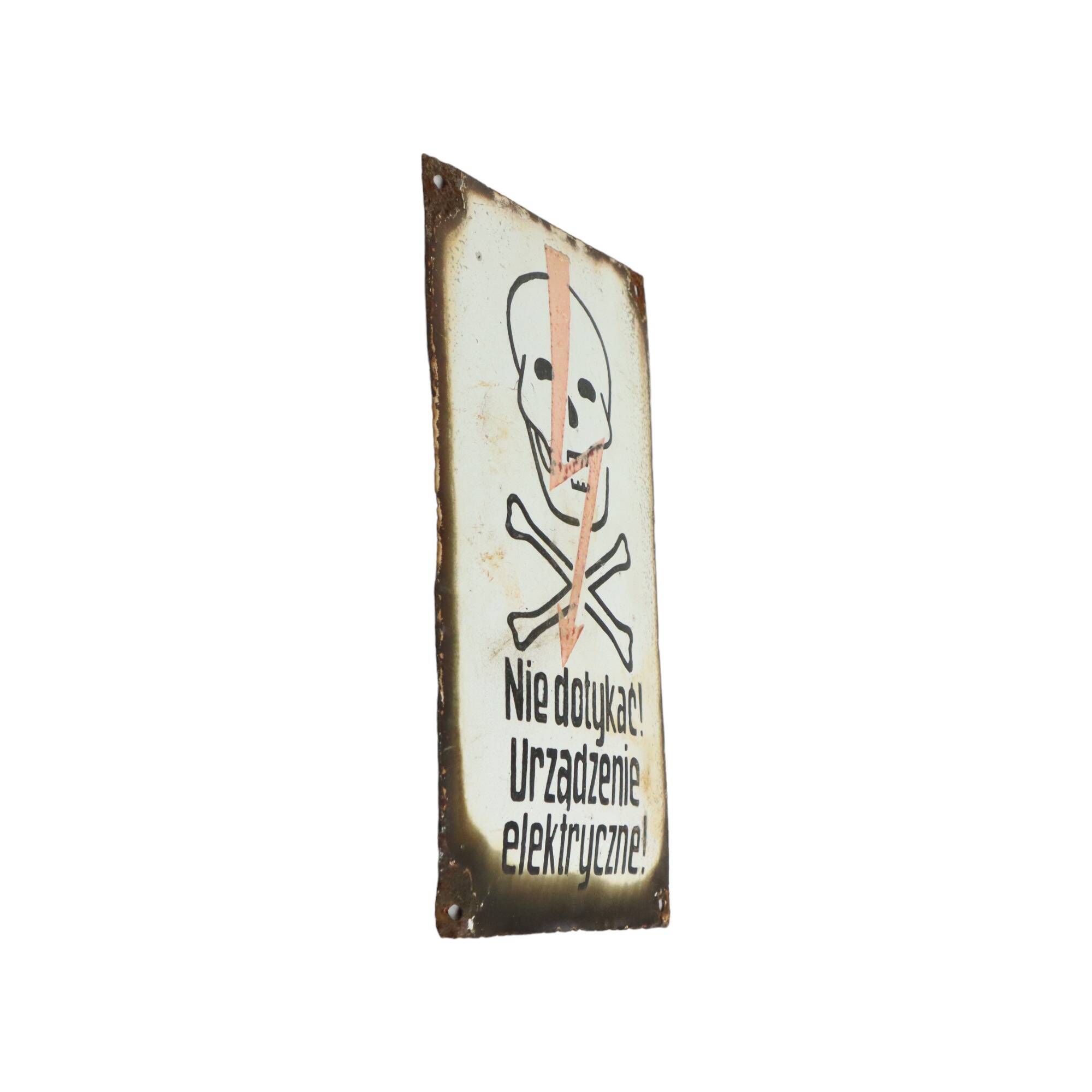 Polish Enamel Sign Danger High Voltage Skull Collectible Item