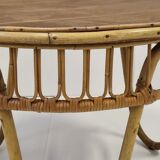 Round coffee table vintage 1950 rattan