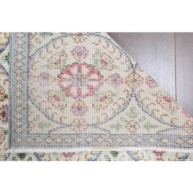 1970s Turkish Oushak Handmade Wool Cotton Beige Area Rug 101x191