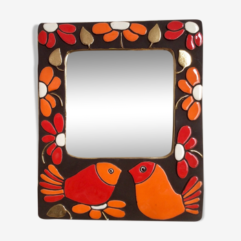 Ceramic mirror by Mithé Espelt, 1960s - 26x21cm