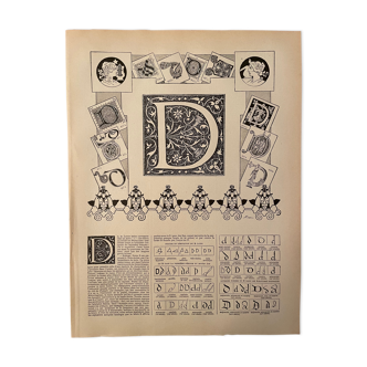 Lithograph engraving alphabet letter D of 1897