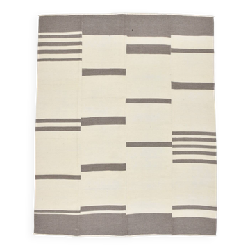 7x9 Grey & Beige Anatolian Flatweave Kilim Rug, 225x276 Cm