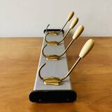 Old wall coat rack - 4 brass hooks