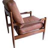 Pair of Scandinavian Teak and Leather Armchairs, 1960s