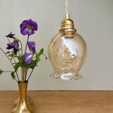 Vintage tulip pendant light in amber glass