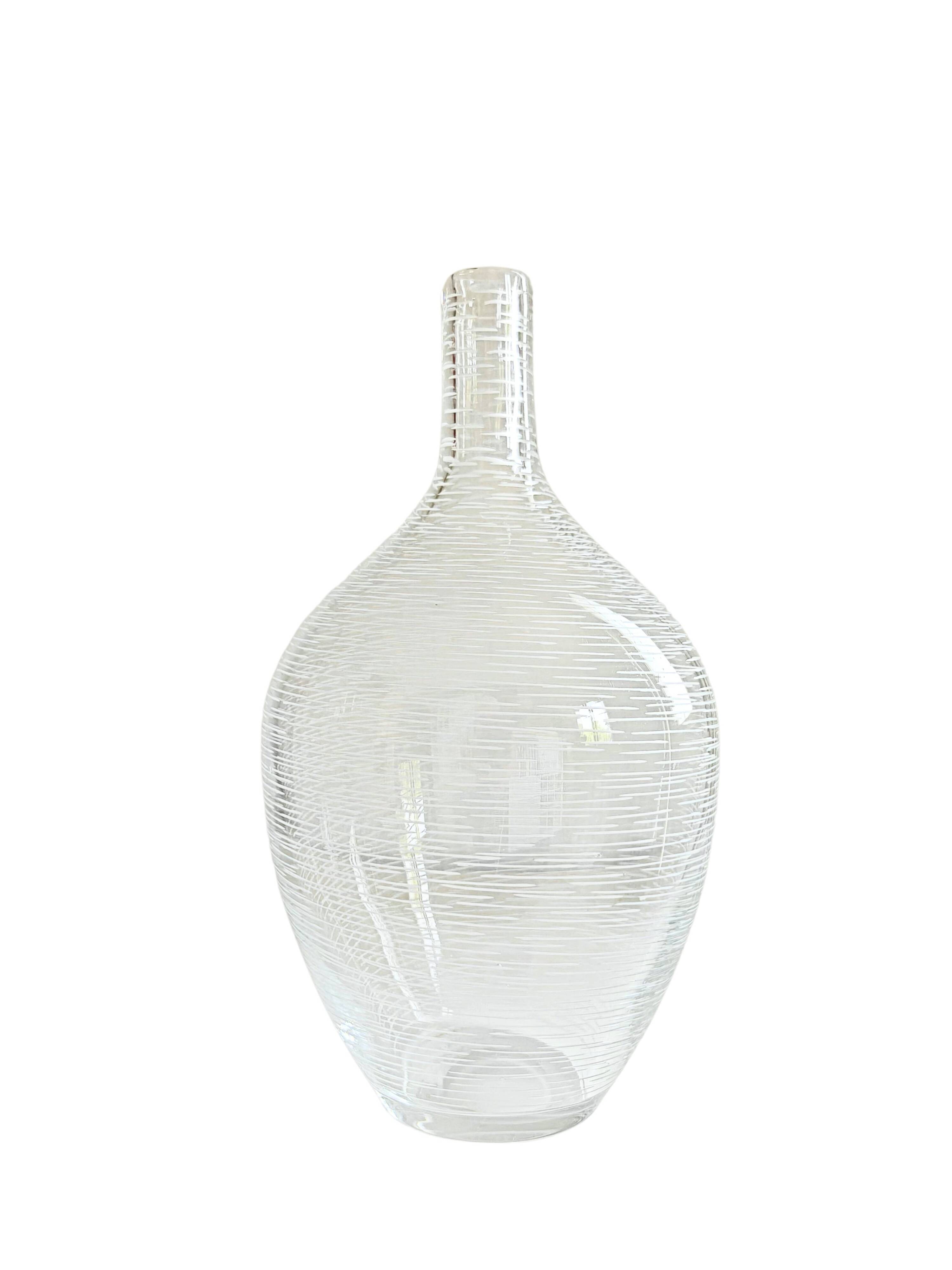 Large ribbed blown glass bottle vase - 1970s