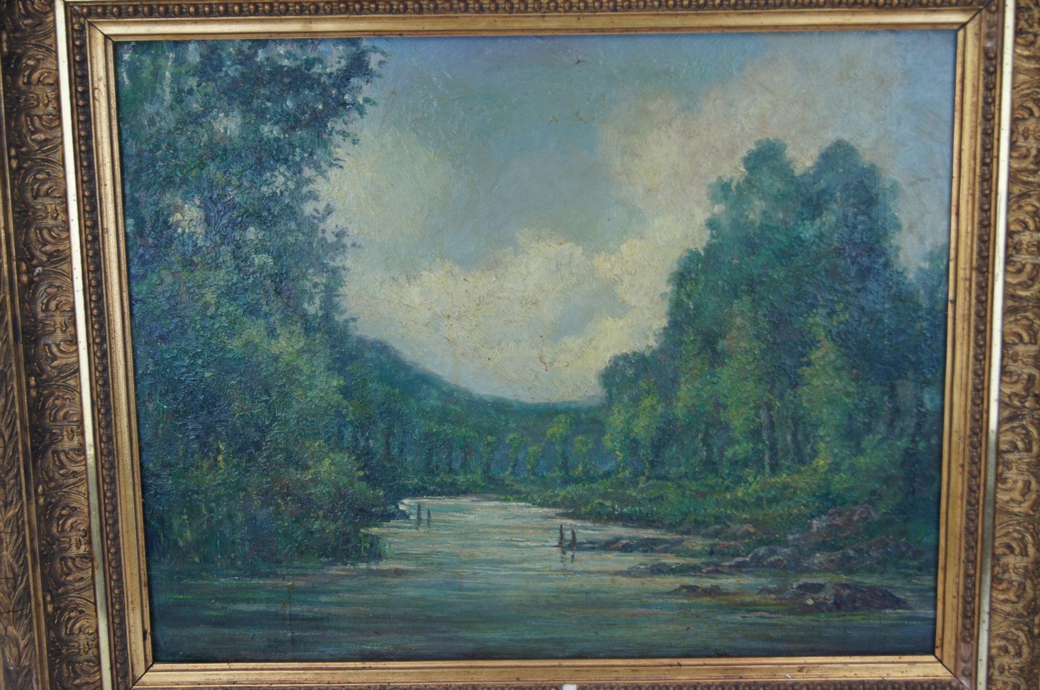 Huile sur panneau encadrée Paysage école française 19ème