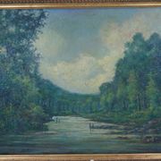 Huile sur panneau encadrée Paysage école française 19ème