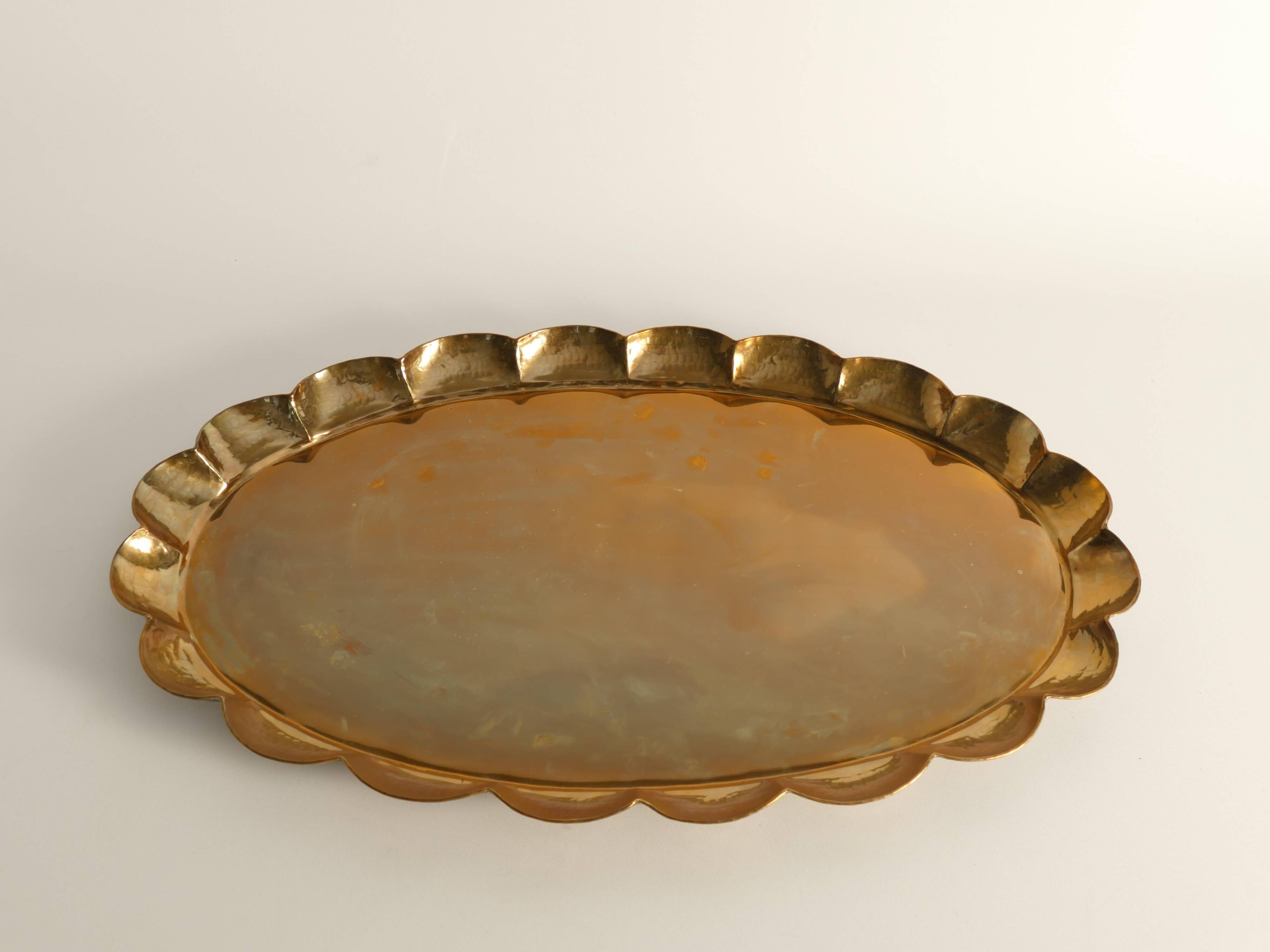 Hollywood Regency Oval Brass Tray by Arvid Johansson, Arvika Konstsmide, Sweden