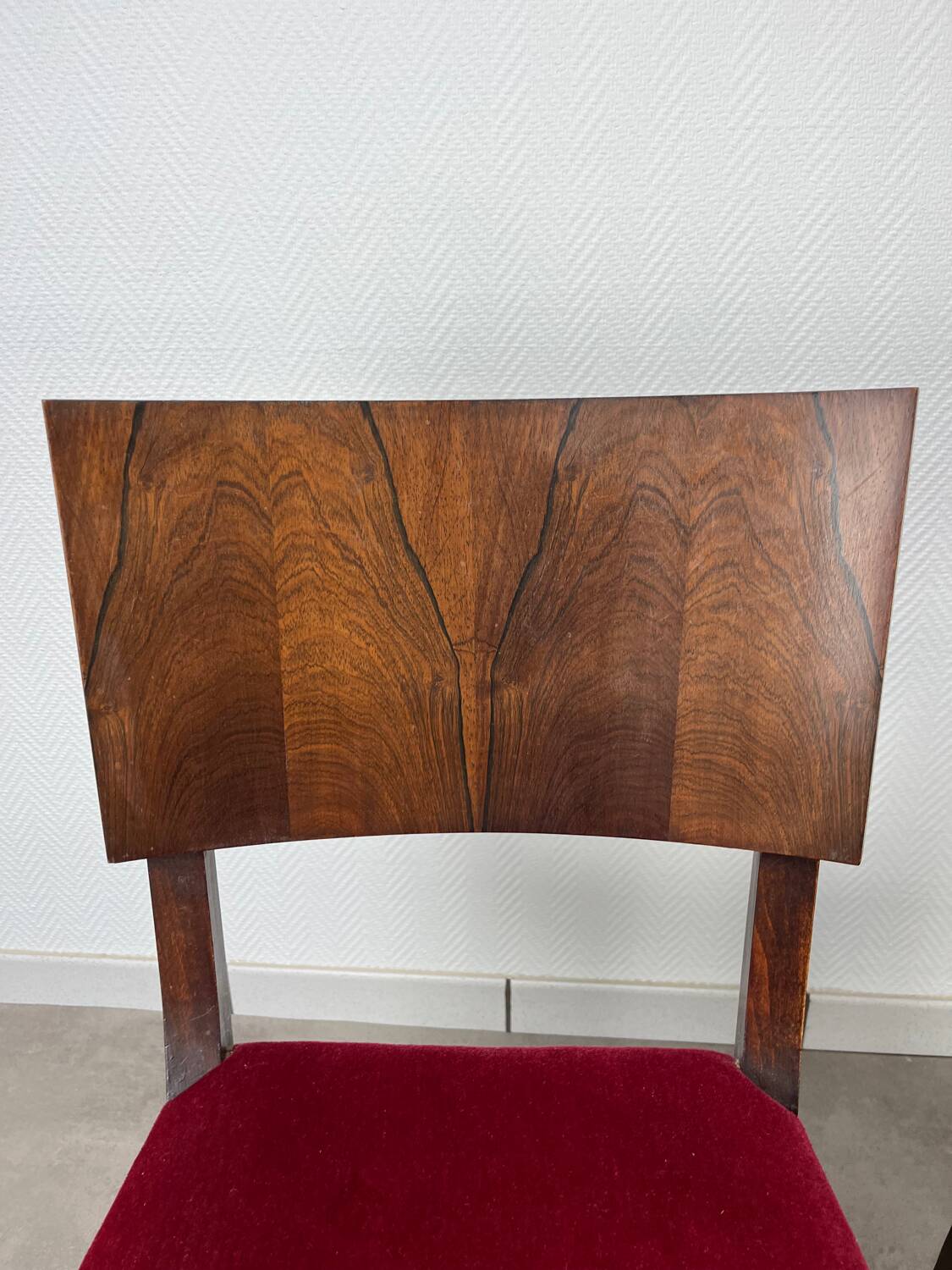 2 Art Deco chairs, red velvet and rosewood.