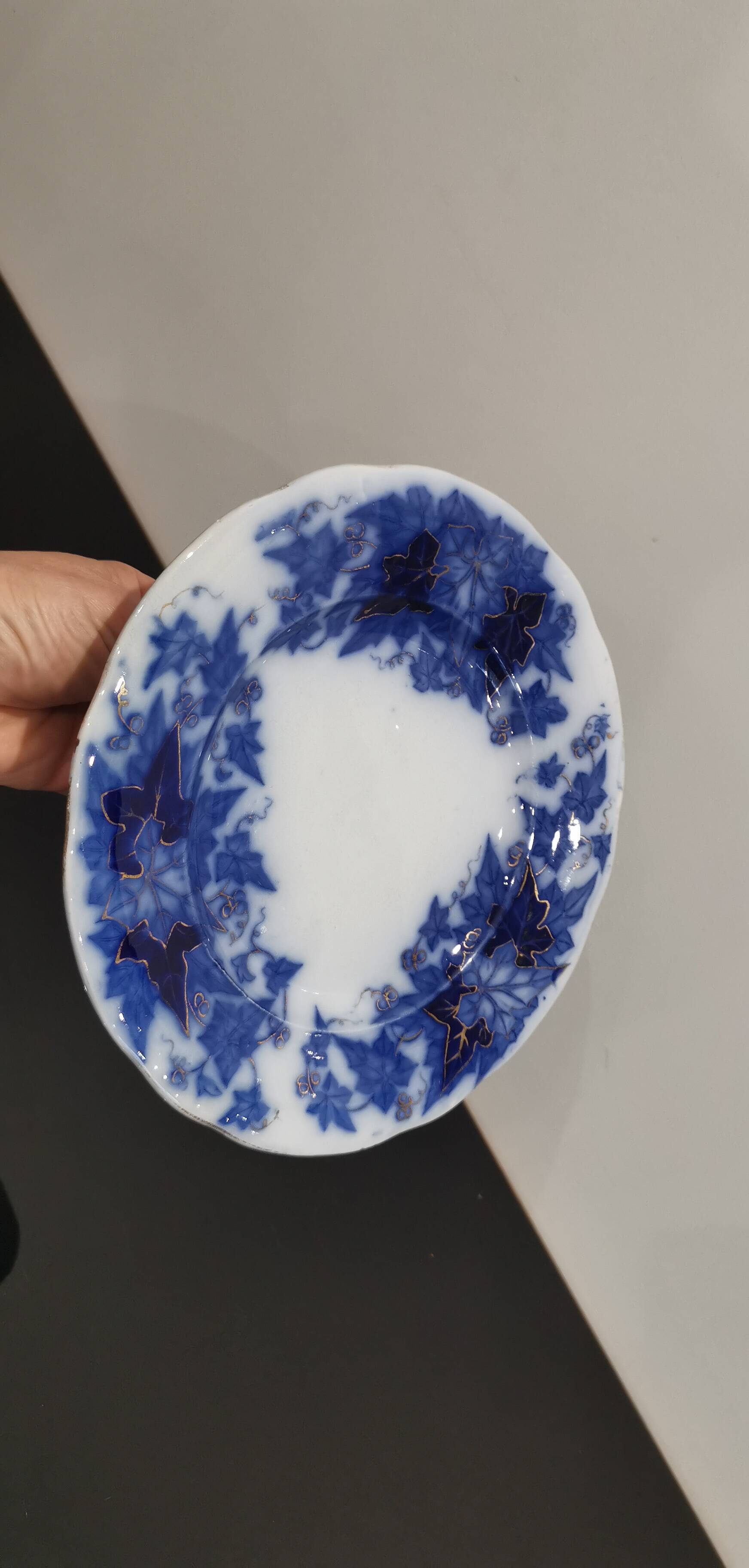 Old mounted plate, Bryonia Sarreguemines Terre de fer compotier