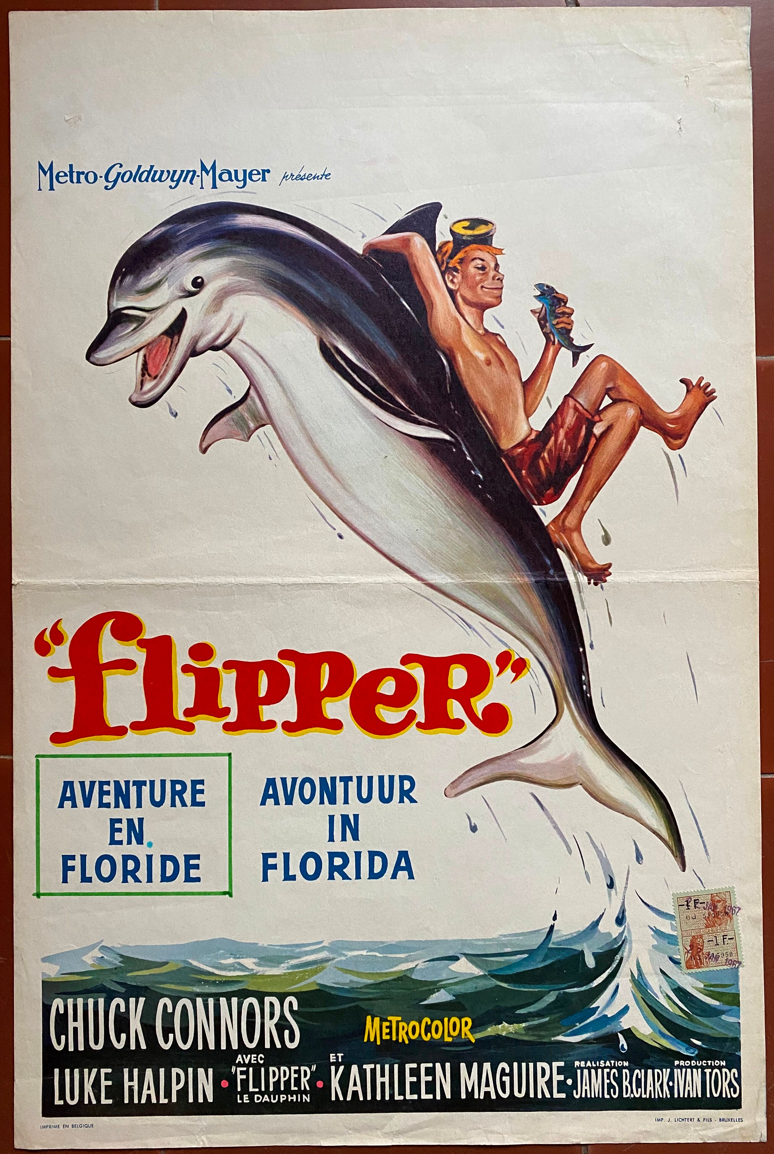 Original movie poster "Flipper Adventure in Florida" 36x54cm 1963