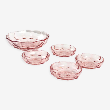 Set Of Rose Glass Bowls, Czechoslovakia 1950s