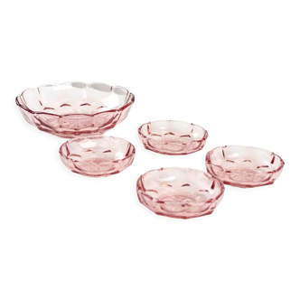 Set Of Rose Glass Bowls, Czechoslovakia 1950s