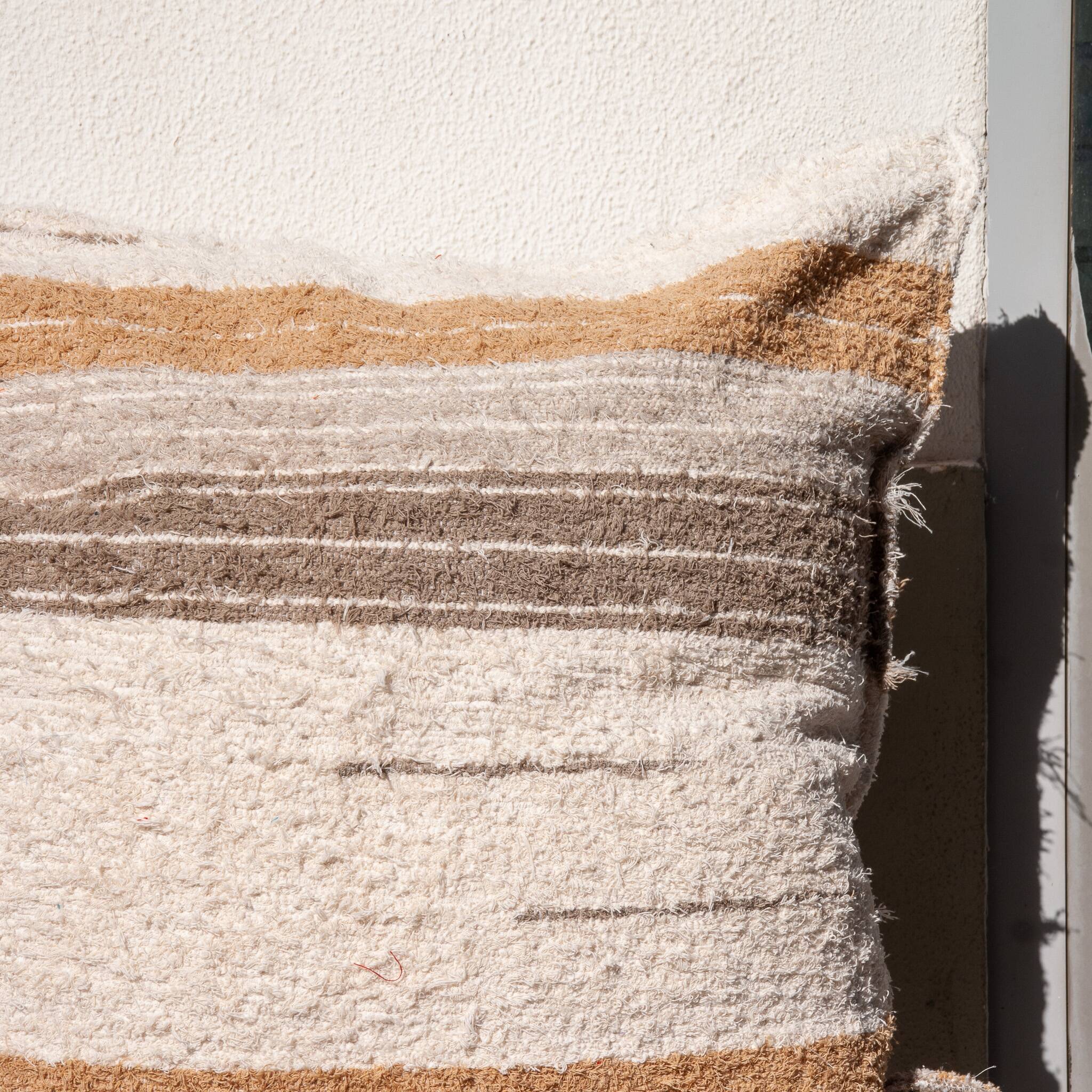 Hand-woven recycled cotton pouf cover - beige