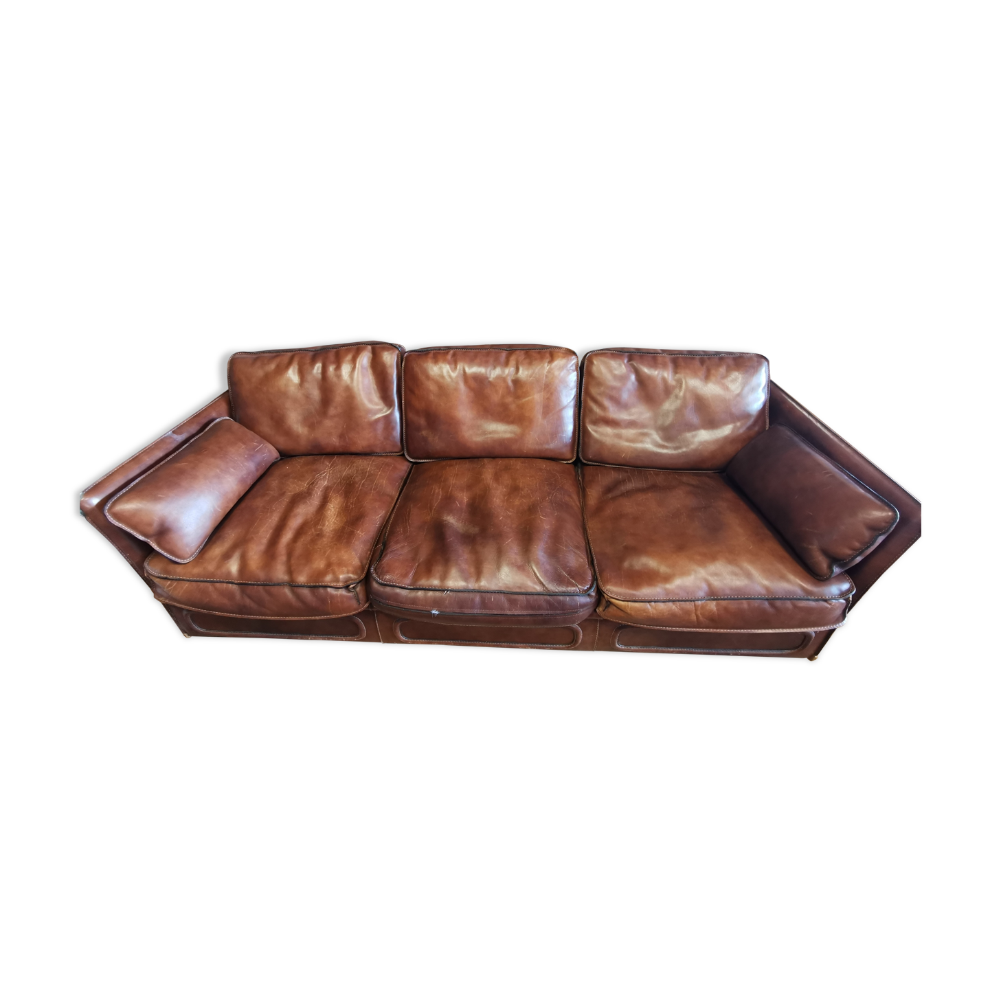 Canapé D'Angle En Cuir Roche Bobois - 3 Pièces, Gris, Art Déco - 220cm