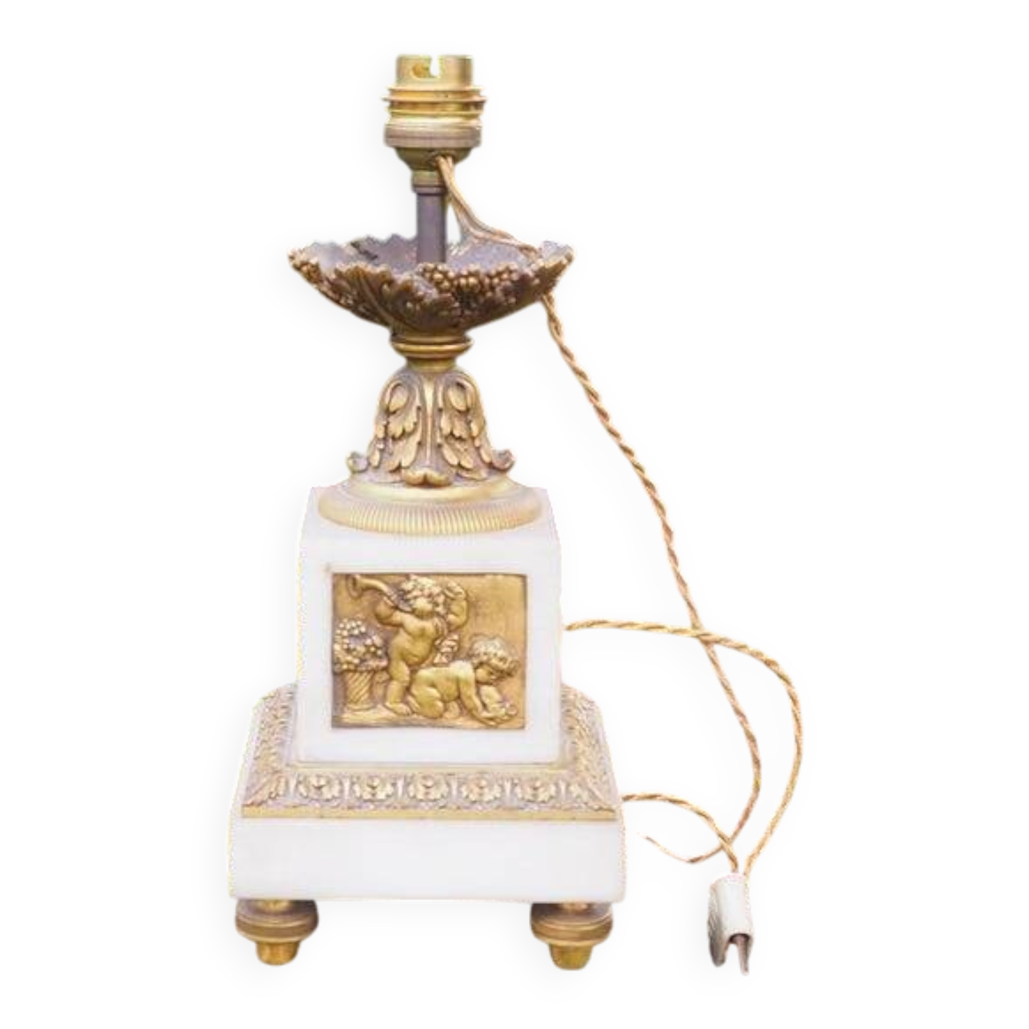 Antique French Marble Bronze Cherub Lamp - Napoleon III Style