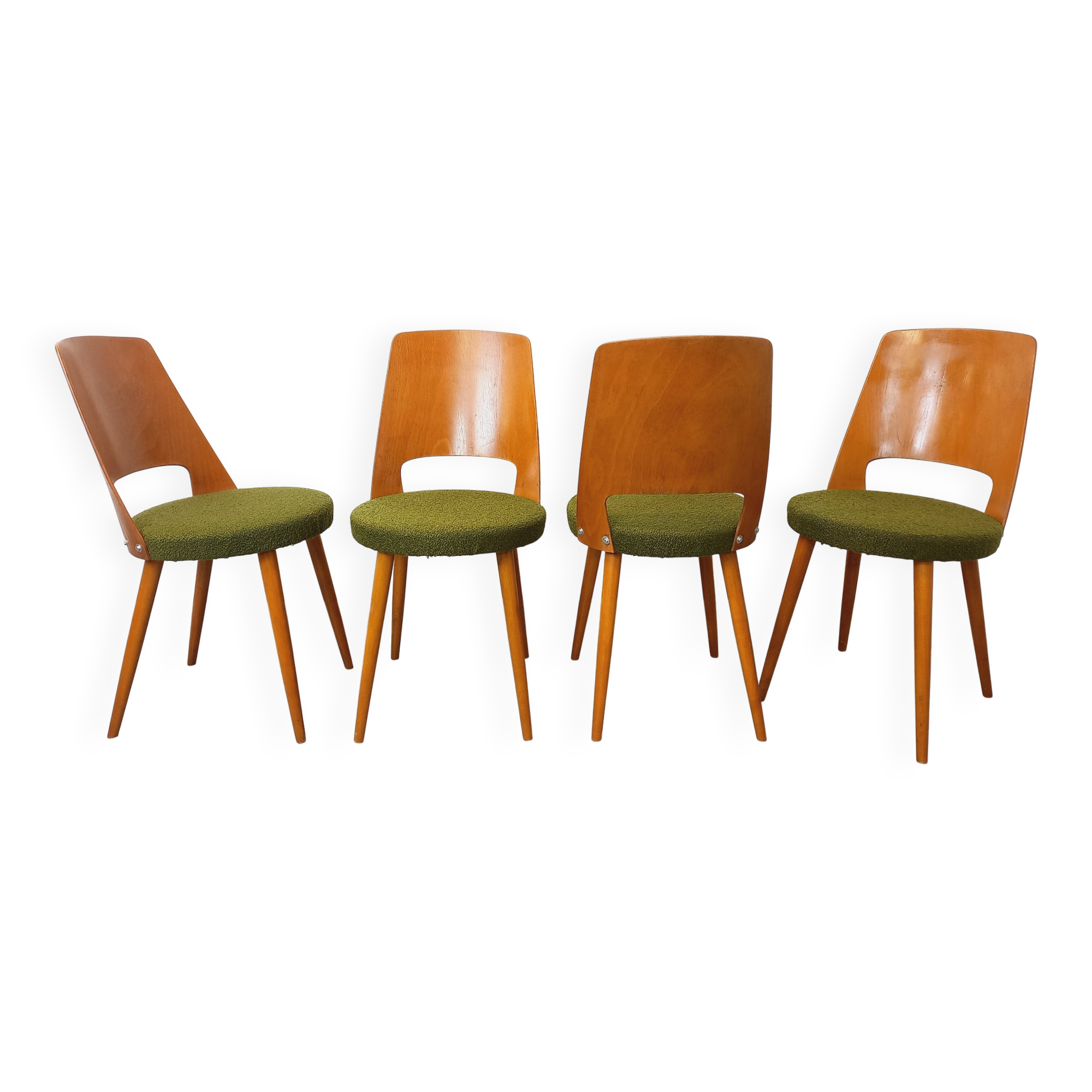Set of 4 vintage Baumann Mondor chairs in terry cloth wood