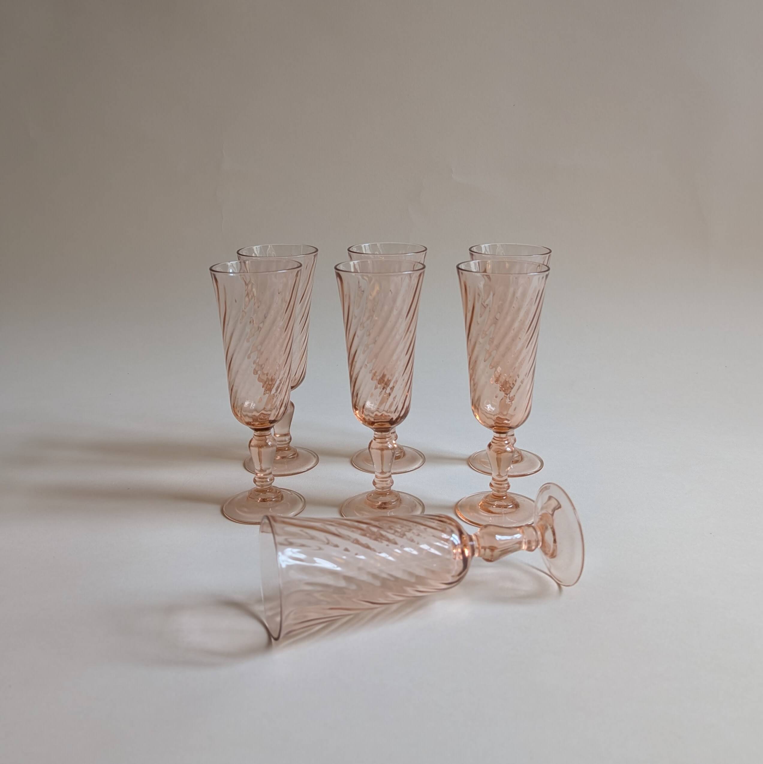Flûtes Rosaline, Arcoroc France, années 70-80