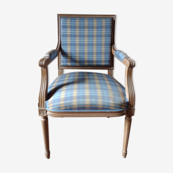 Fauteuil style louis XVI carreaux bleu