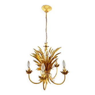 Lustre en métal doré à décor de gerbes de blé , XXe Siècle