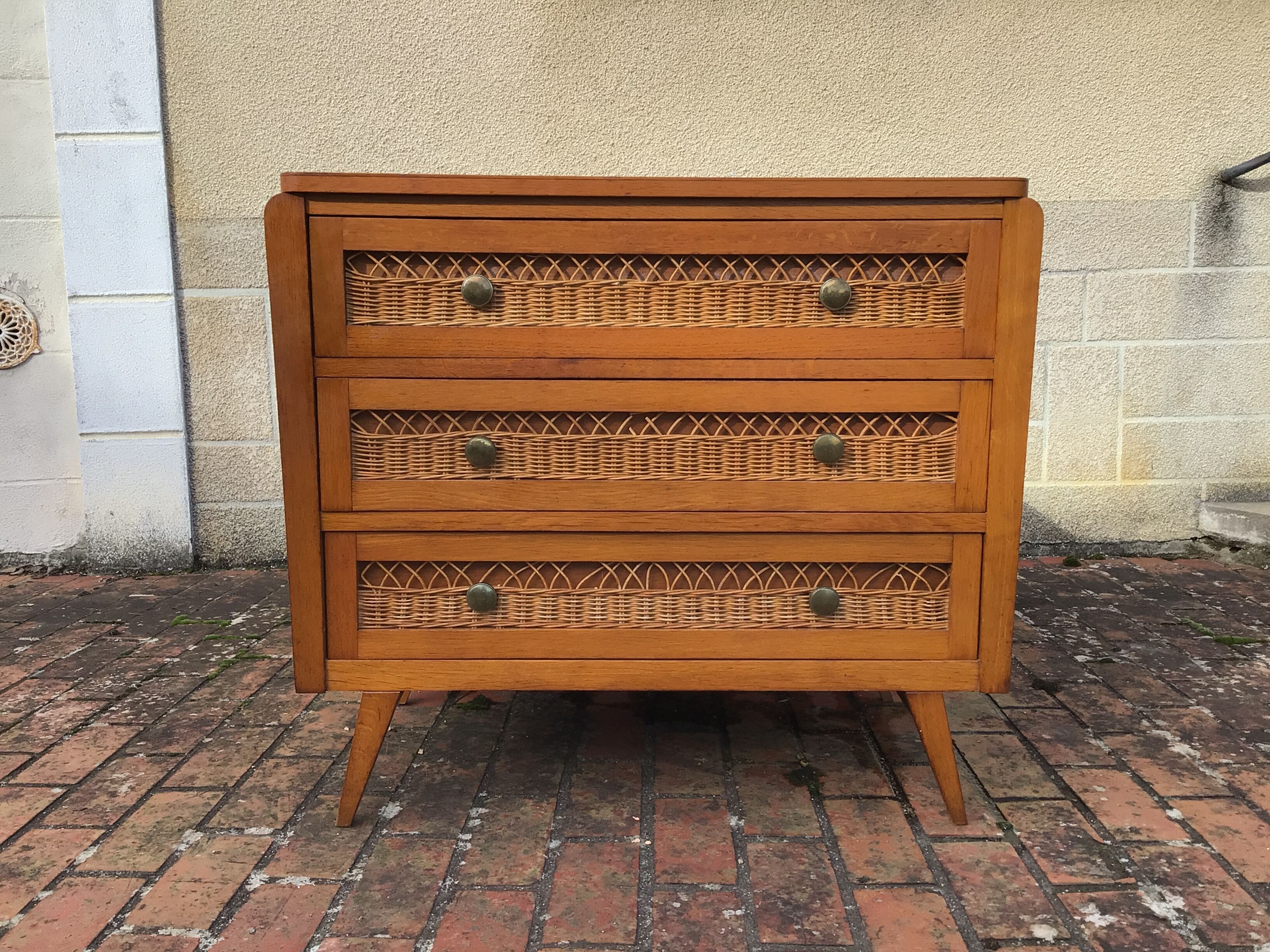 Vintage chest of drawers 60s Wood & Rattan