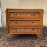 Vintage chest of drawers 60s Wood & Rattan