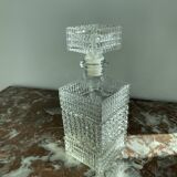 Vintage, whisky decanter, square, glass, diamond tip, square cap, tableware, décor
