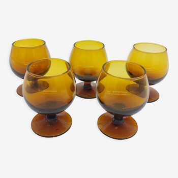 Set of 5 amber cognac glasses