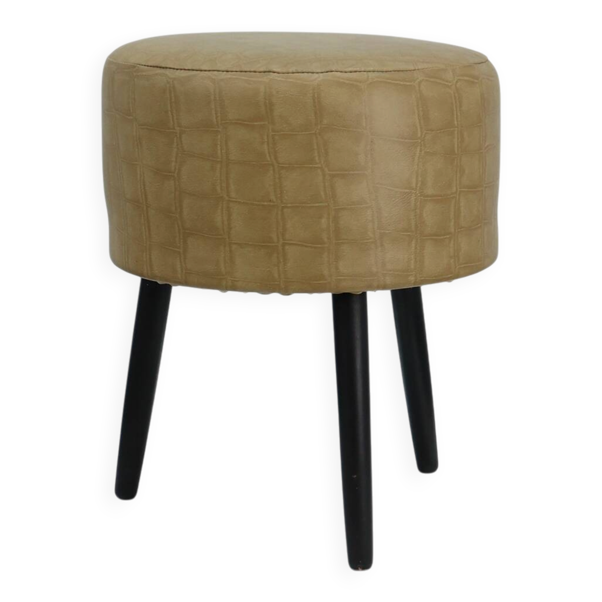 Vintage French Stool in Faux Leather and Wood, 1960