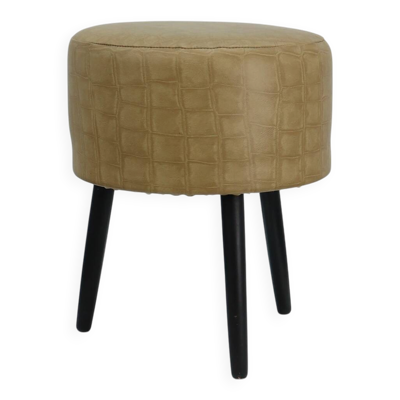 Tabouret vintage français en simili cuir et bois, 1960