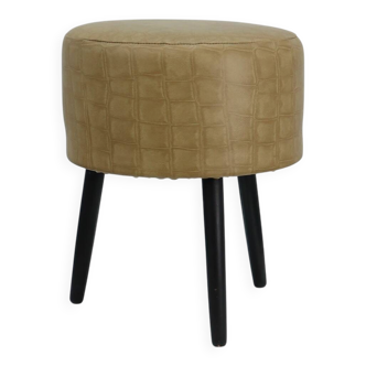 Vintage French Stool in Faux Leather and Wood, 1960