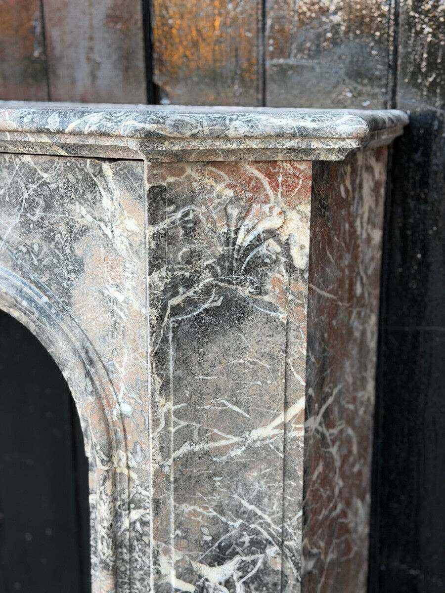 Regency-style fireplace in grey Ardennes marble from around 1900.
