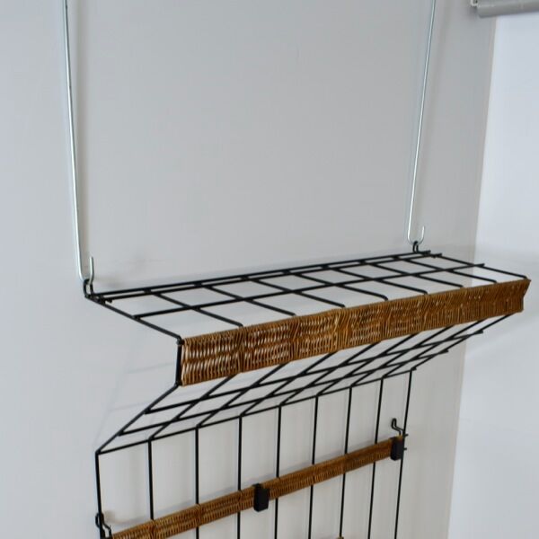 Vintage metal and rattan coat rack by karl fichtel for drahtwerke erlau, germany 1950
