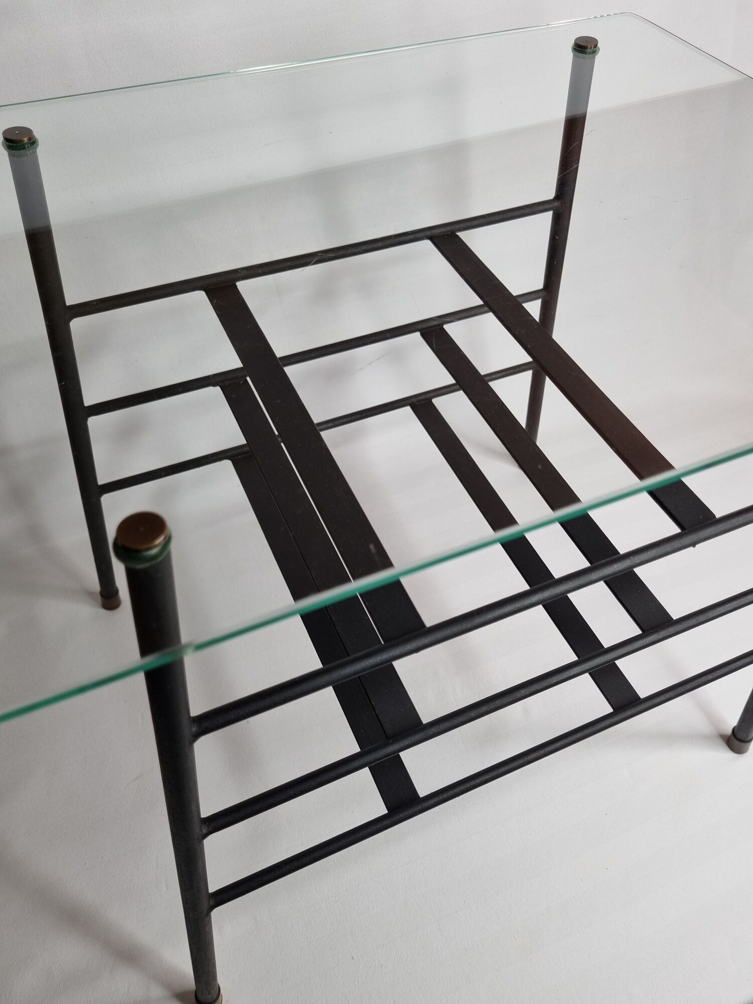 Vintage coffee table and door reviewed in glass and metal, 50s