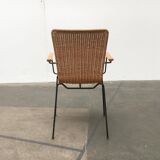 Mid-century metal and rattan dining chairs, set of 3.