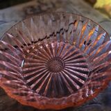 Art Deco pressed glass salad bowl in pink. 1930s–40s