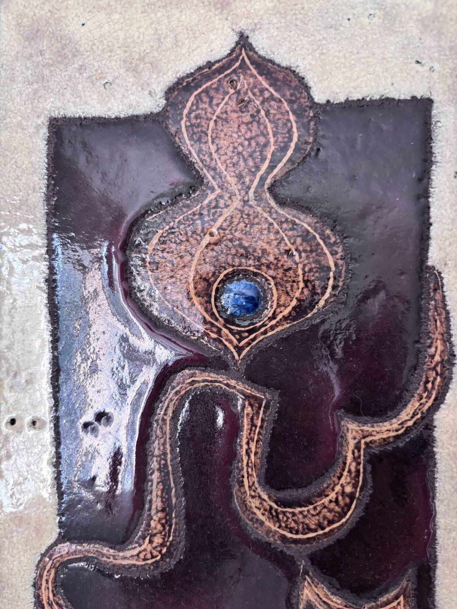 Enamelled lava plaque jean jaffeux volvic mozac ceramic 1960s mid century