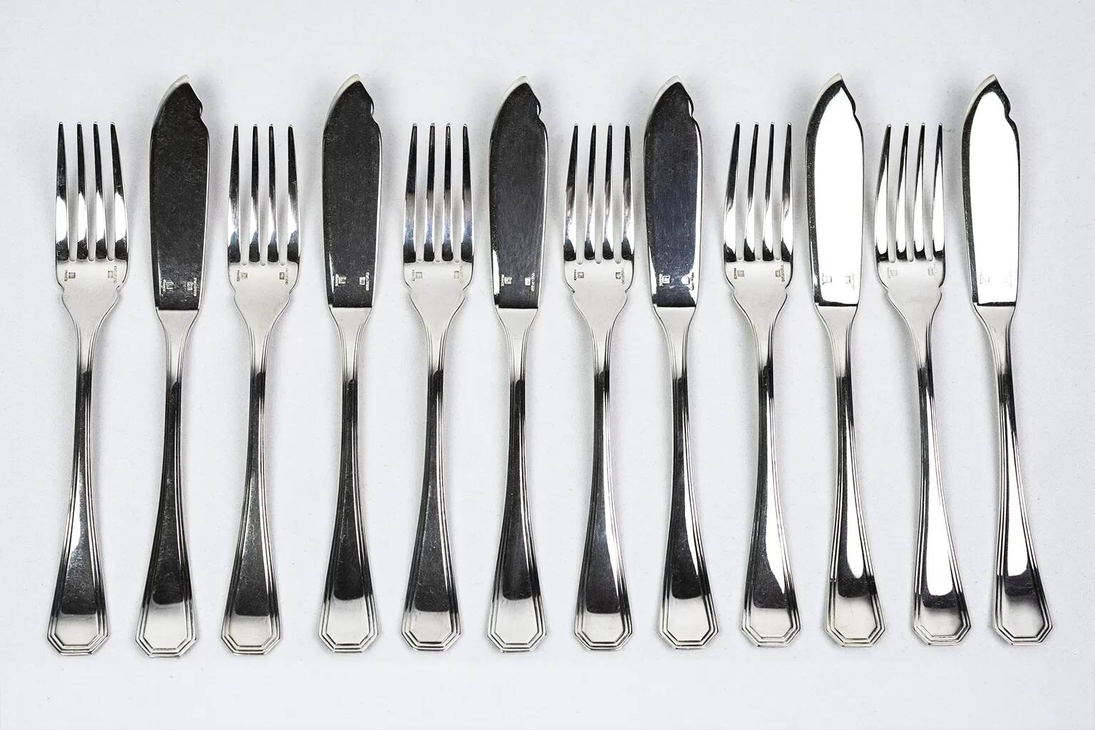 12x2 fish cutlery Christofle America silver-plated, design by Luc Lanel