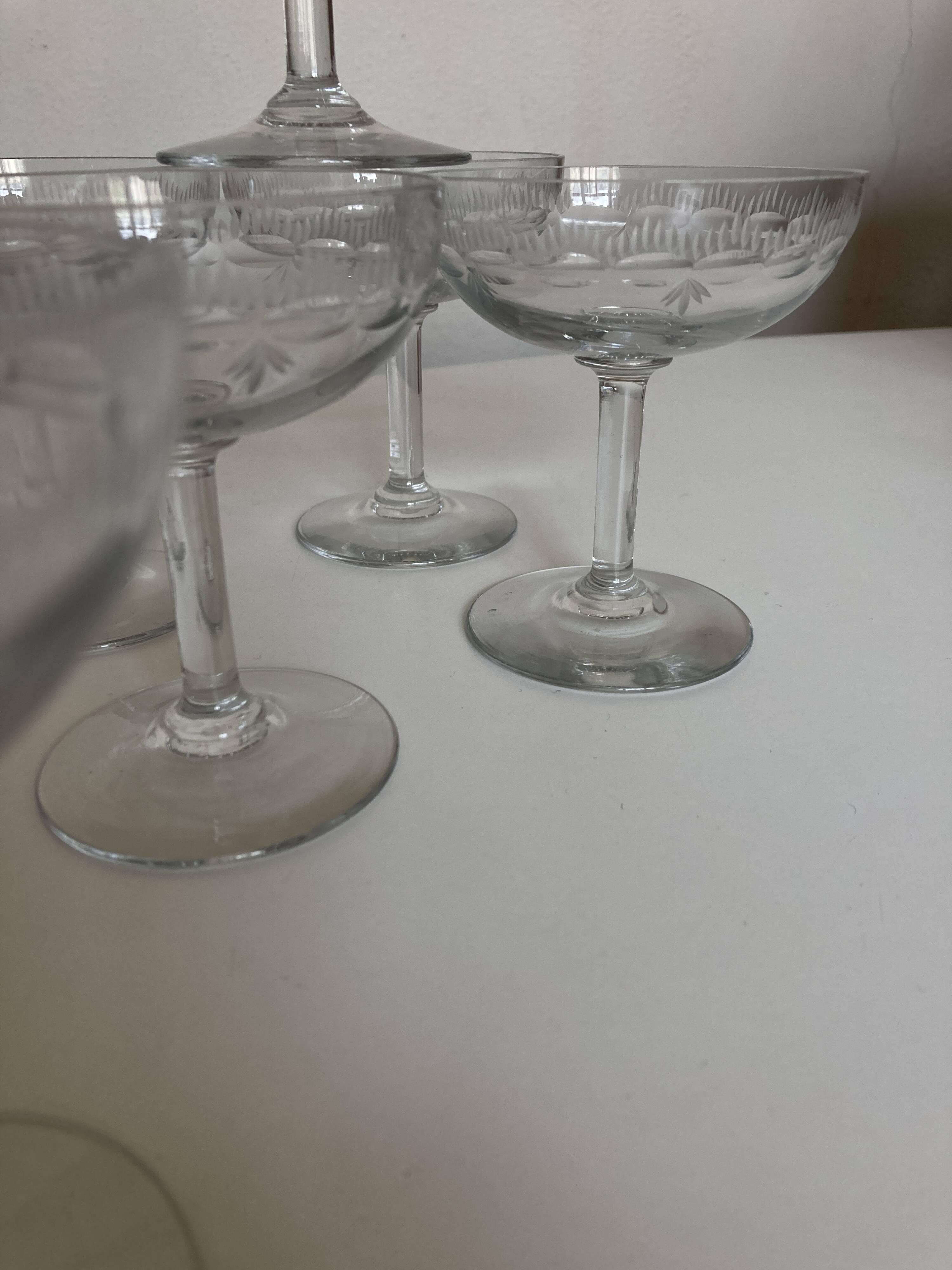 Set of 6 faceted cut crystal champagne glasses, Napoleon III style