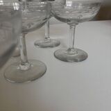 Set of 6 champagne glasses in Napoleon III faceted cut ringing crystal